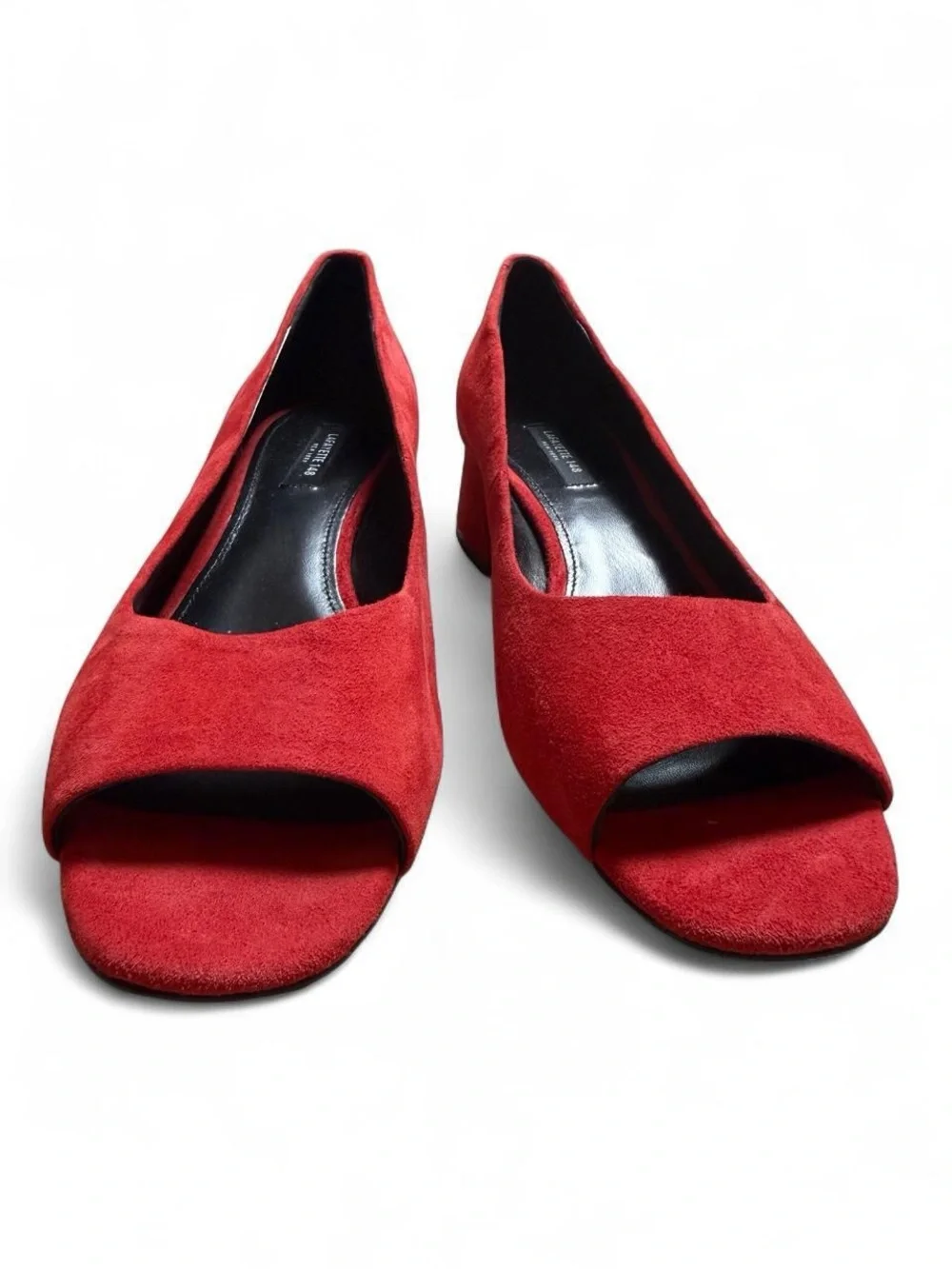 Lafayette 148 New York Crimson Red Suede Peep-Toe Pumps